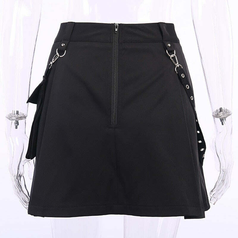 Gothic Black Cargo Skirt - Y2K Grunge, 90s Fashion, Retro Style, Y2K Summer Outfits
