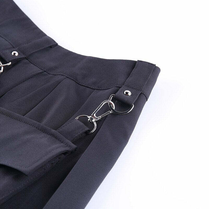 Gothic Black Cargo Skirt - Y2K Grunge, 90s Fashion, Retro Style, Y2K Summer Outfits