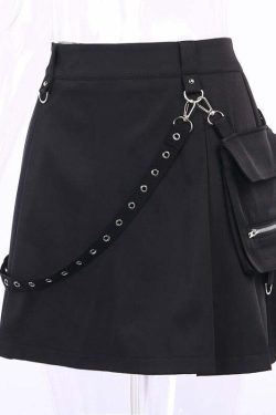 Gothic Black Cargo Skirt - Y2K Grunge, 90s Fashion, Retro Style, Y2K Summer Outfits