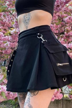 Gothic Black Cargo Skirt - Y2K Grunge, 90s Fashion, Retro Style, Y2K Summer Outfits