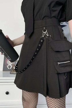 Gothic Black Cargo Skirt - Y2K Grunge, 90s Fashion, Retro Style, Y2K Summer Outfits