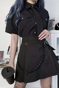 Gothic Black Cargo Skirt - Y2K Grunge, 90s Fashion, Retro Style, Y2K Summer Outfits
