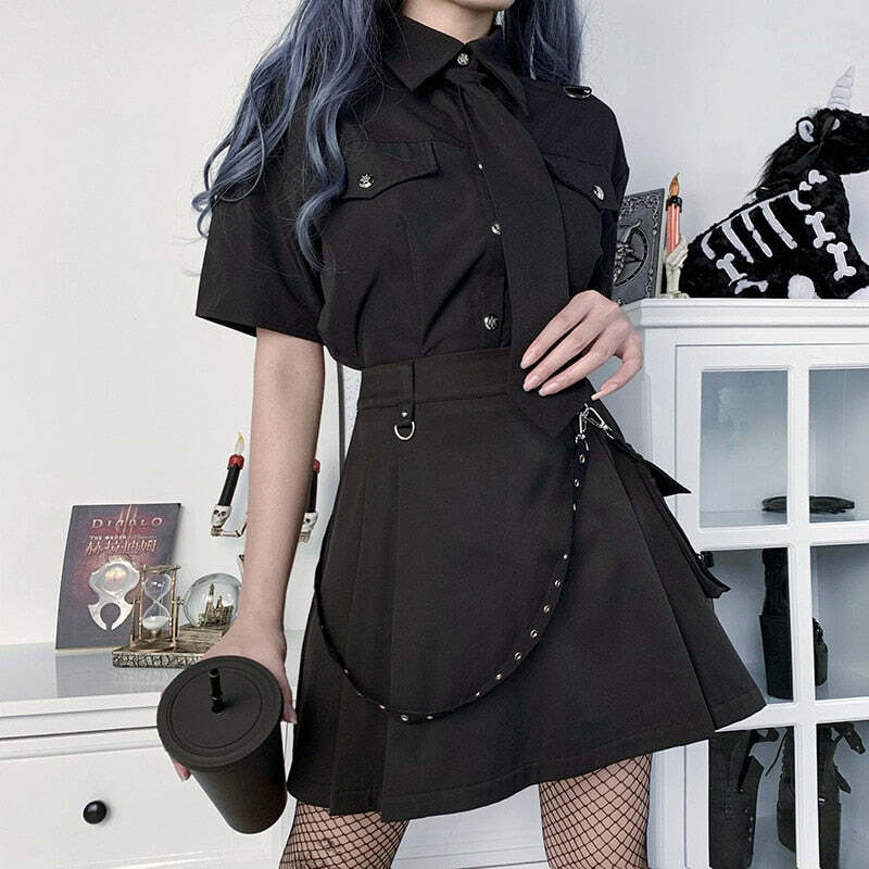 Gothic Black Cargo Skirt - Y2K Grunge, 90s Fashion, Retro Style, Y2K Summer Outfits
