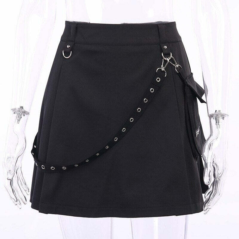 Gothic Black Cargo Skirt - Y2K Grunge, 90s Fashion, Retro Style, Y2K Summer Outfits