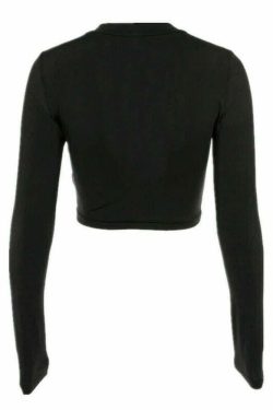 Gothic Buckle Detail Long Sleeve Crop Top - Y2K Grunge, 90s Fashion, Retro Style