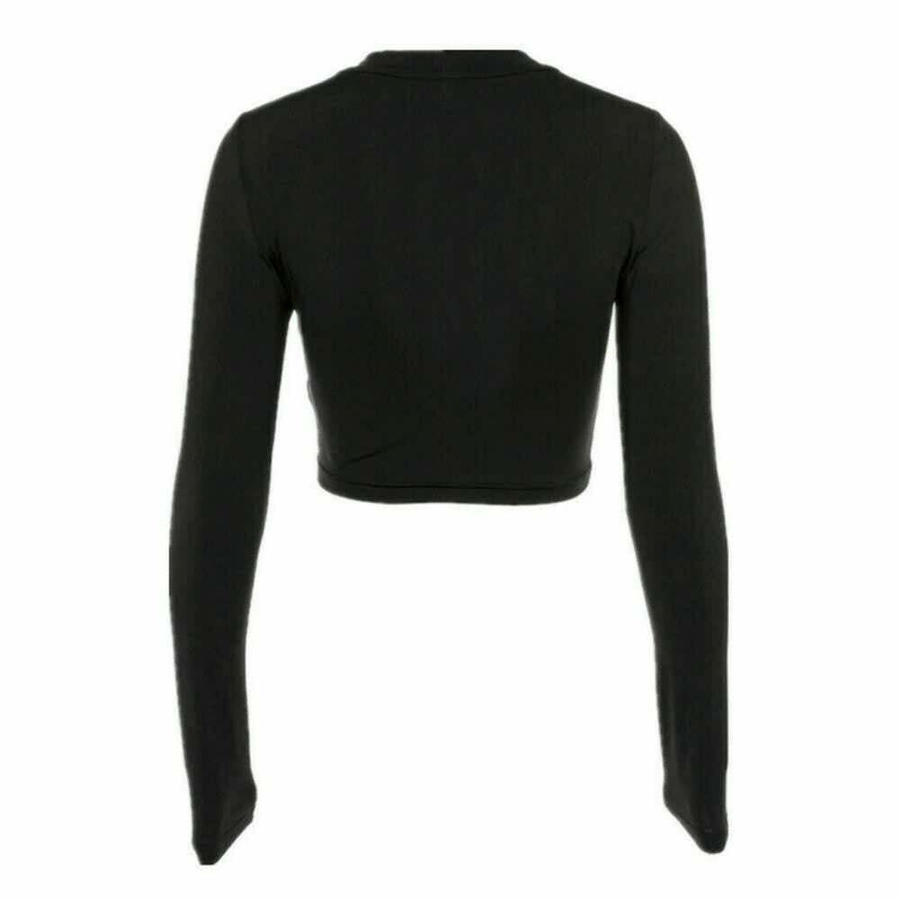 Gothic Buckle Detail Long Sleeve Crop Top - Y2K Grunge, 90s Fashion, Retro Style