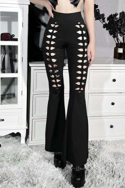 Gothic Cut Out High Waist Lace Pants - Y2K Grunge, 90s Fashion, Retro Style, Summer Y2K Outfits