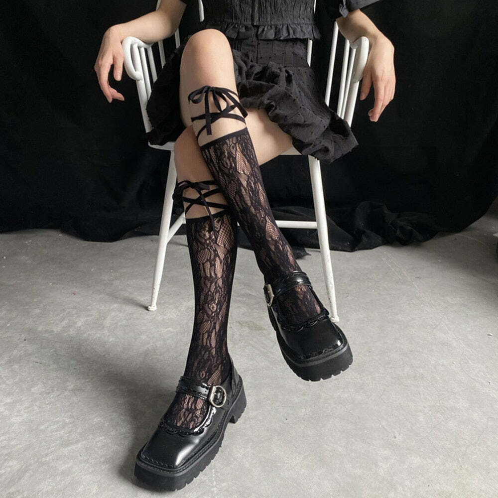 Gothic Dark Aesthetic Lace Stockings - Y2K Grunge, 90s Retro, Pastel Goth, Summer Y2K Out