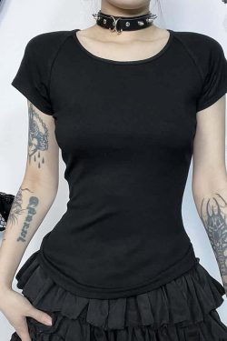 Gothic Dark Angel Mesh Back T-Shirt - Y2K Grunge, 90s Fashion, Retro Summer Outfit
