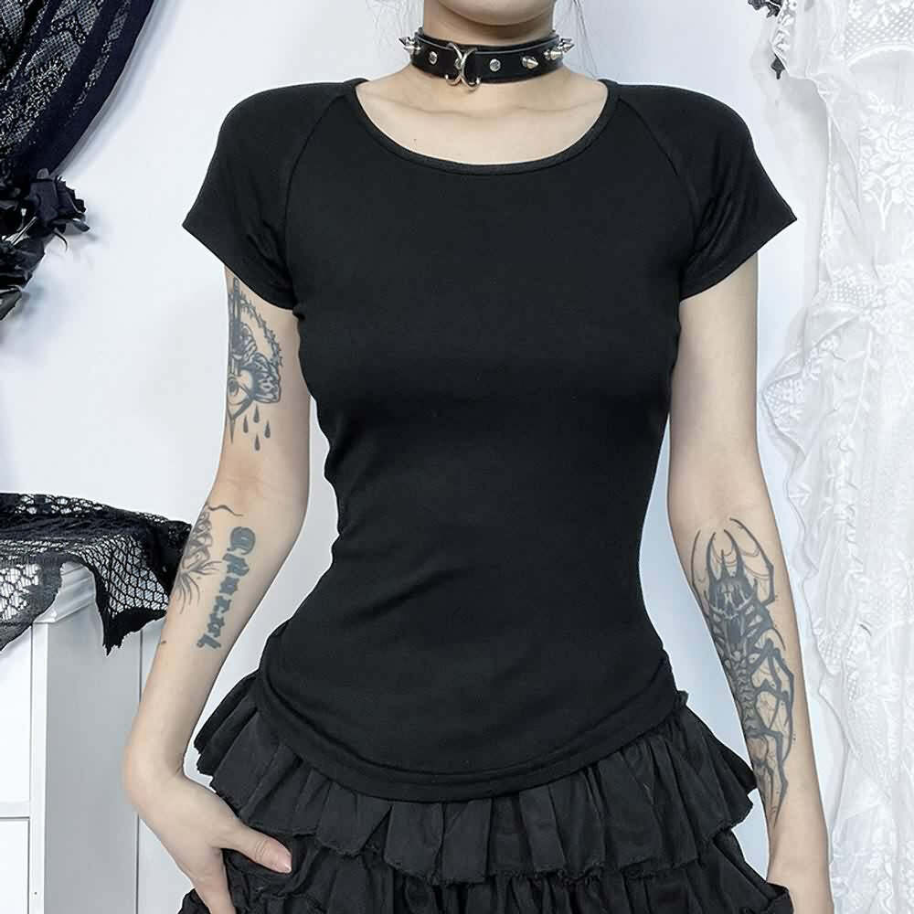 Gothic Dark Angel Mesh Back T-Shirt - Y2K Grunge, 90s Fashion, Retro Summer Outfit