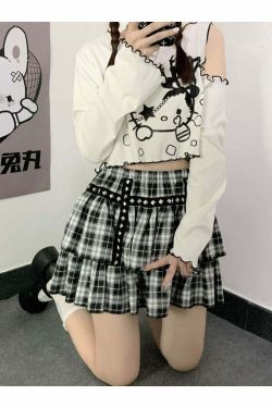 Gothic Dark Grunge Hello Kitty Top - Y2K Summer, 90s Fashion, Retro, Pastel Goth, Y2K Club