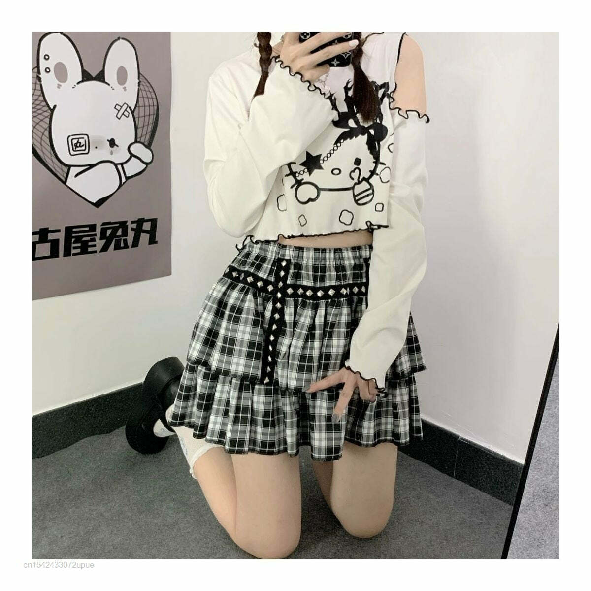 Gothic Dark Grunge Hello Kitty Top - Y2K Summer, 90s Fashion, Retro, Pastel Goth, Y2K Club