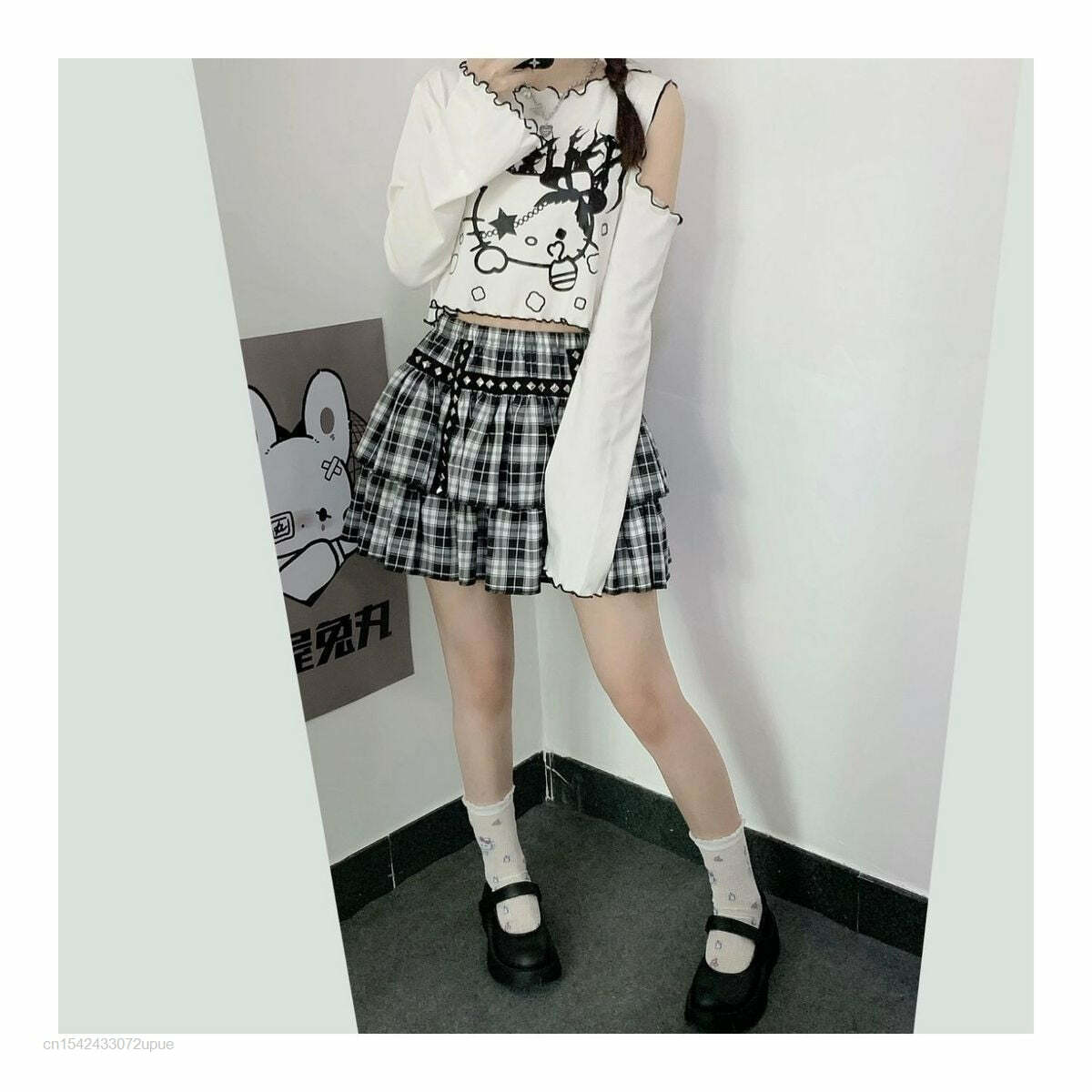 Gothic Dark Grunge Hello Kitty Top - Y2K Summer, 90s Fashion, Retro, Pastel Goth, Y2K Club