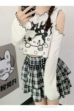 Gothic Dark Grunge Hello Kitty Top - Y2K Summer, 90s Fashion, Retro, Pastel Goth, Y2K Club