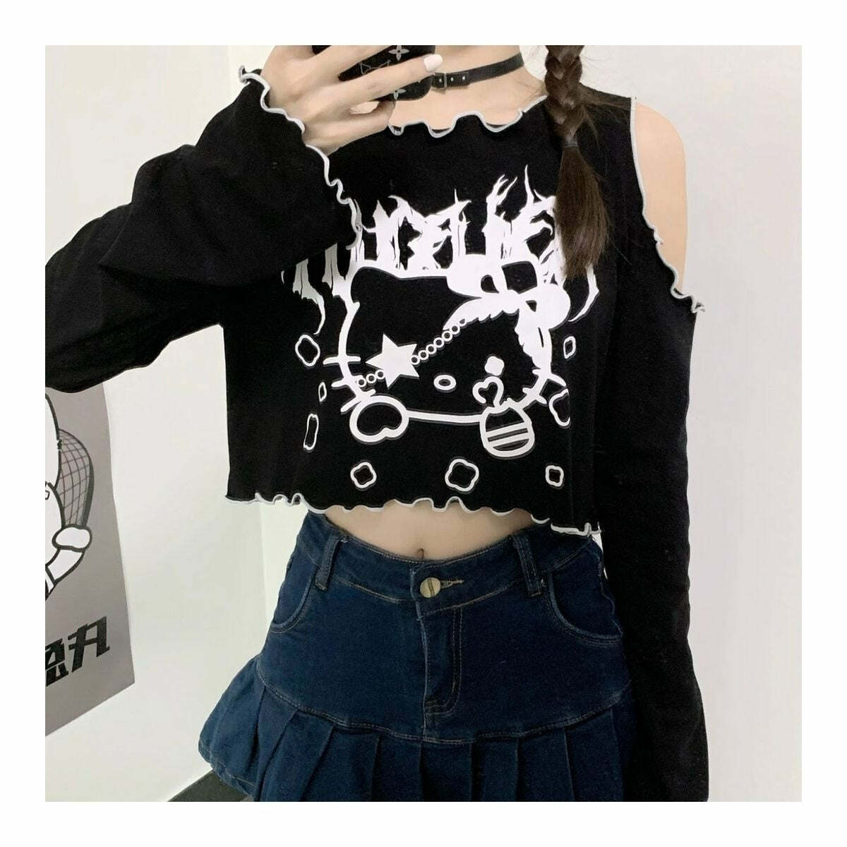 Gothic Dark Grunge Hello Kitty Top - Y2K Summer, 90s Fashion, Retro, Pastel Goth, Y2K Club