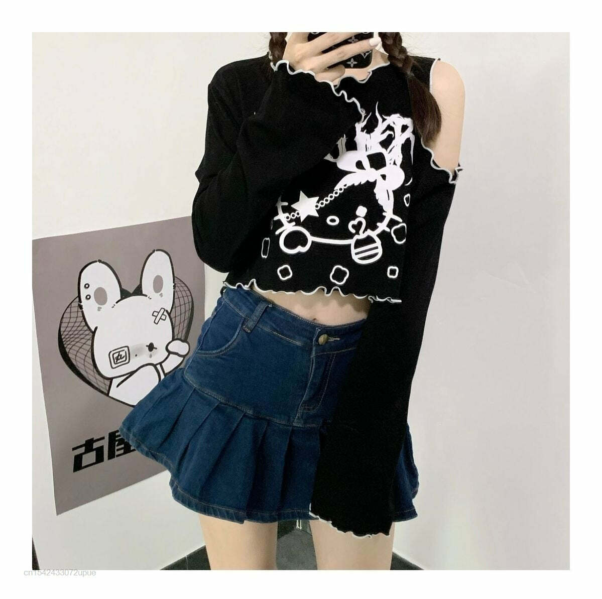Gothic Dark Grunge Hello Kitty Top - Y2K Summer, 90s Fashion, Retro, Pastel Goth, Y2K Club