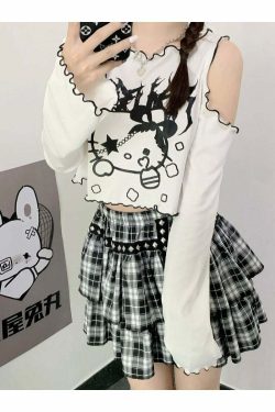 Gothic Dark Grunge Hello Kitty Top - Y2K Summer, 90s Fashion, Retro, Pastel Goth, Y2K Club