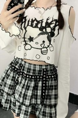 Gothic Dark Grunge Hello Kitty Top - Y2K Summer, 90s Fashion, Retro, Pastel Goth, Y2K Club