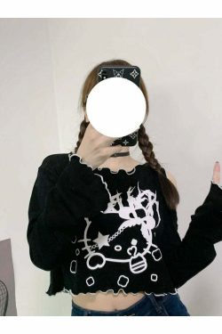 Gothic Dark Grunge Hello Kitty Top - Y2K Summer, 90s Fashion, Retro, Pastel Goth, Y2K Club