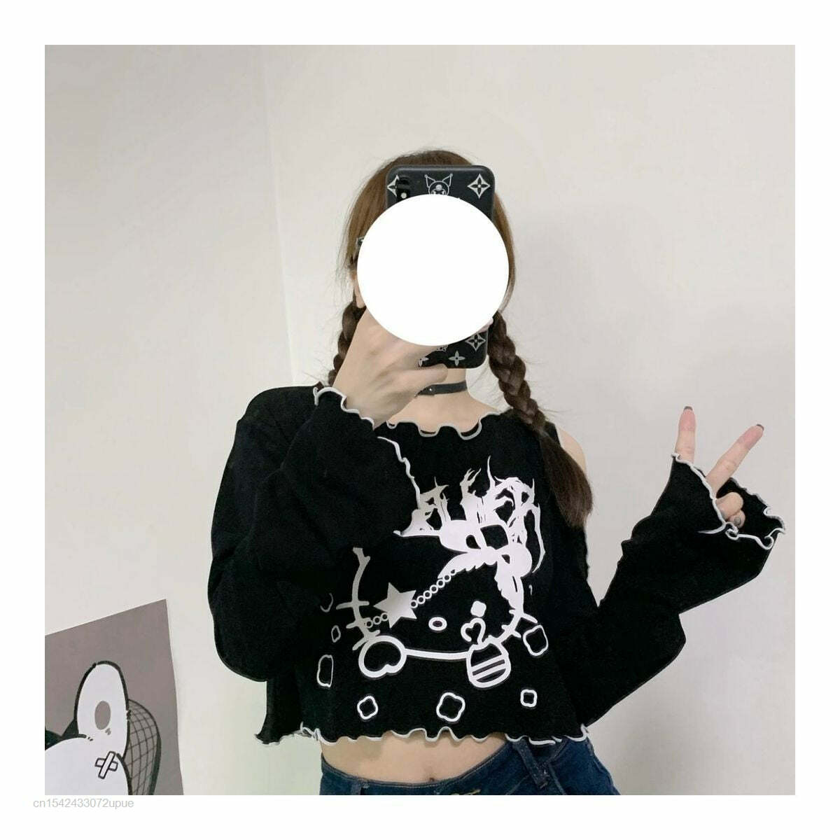 Gothic Dark Grunge Hello Kitty Top - Y2K Summer, 90s Fashion, Retro, Pastel Goth, Y2K Club