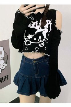 Gothic Dark Grunge Hello Kitty Top - Y2K Summer, 90s Fashion, Retro, Pastel Goth, Y2K Club