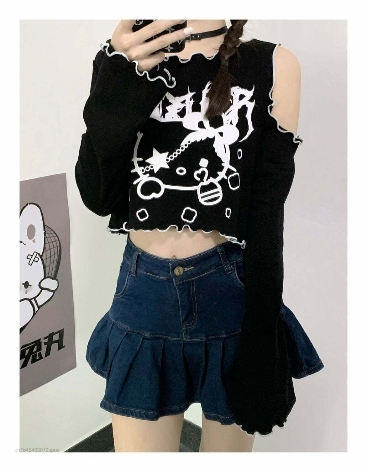 Gothic Dark Grunge Hello Kitty Top - Y2K Summer, 90s Fashion, Retro, Pastel Goth, Y2K Club