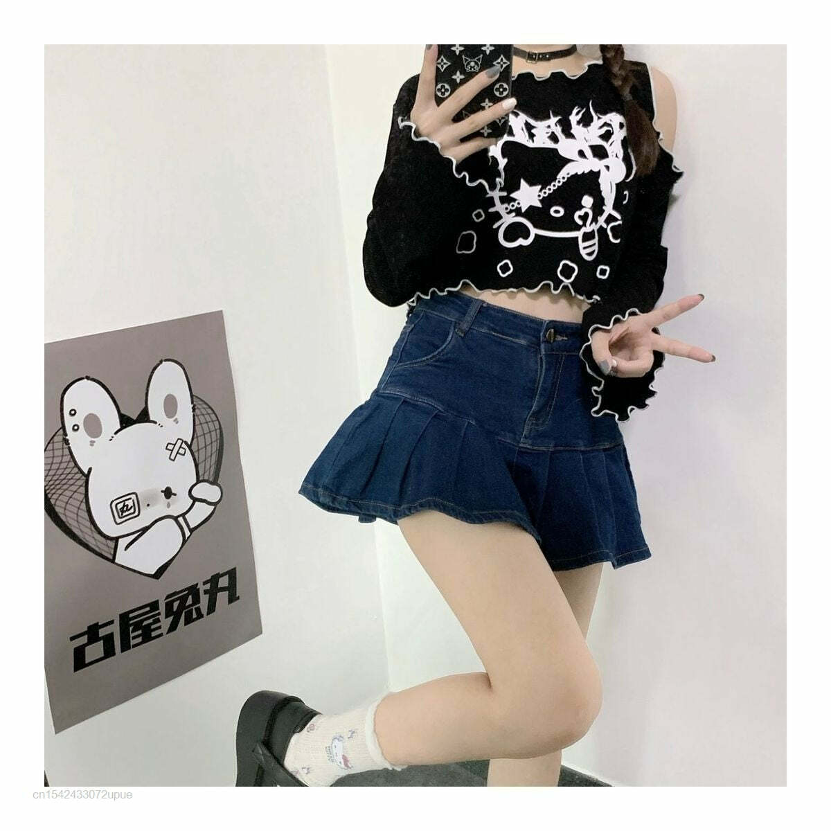Gothic Dark Grunge Hello Kitty Top - Y2K Summer, 90s Fashion, Retro, Pastel Goth, Y2K Club