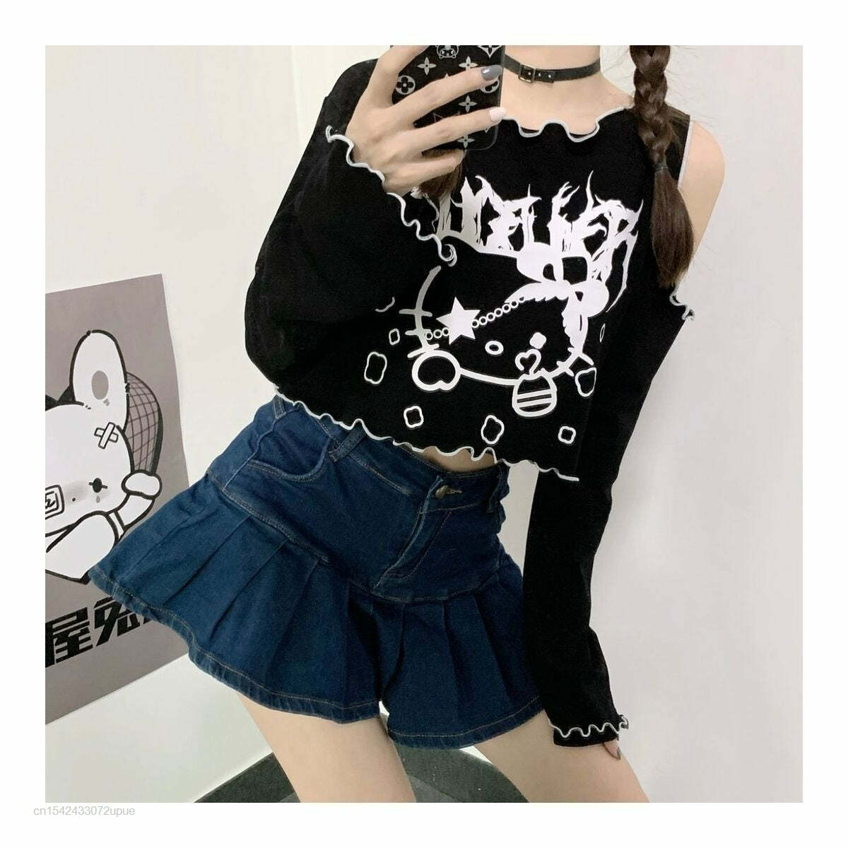 Gothic Dark Grunge Hello Kitty Top - Y2K Summer, 90s Fashion, Retro, Pastel Goth, Y2K Club