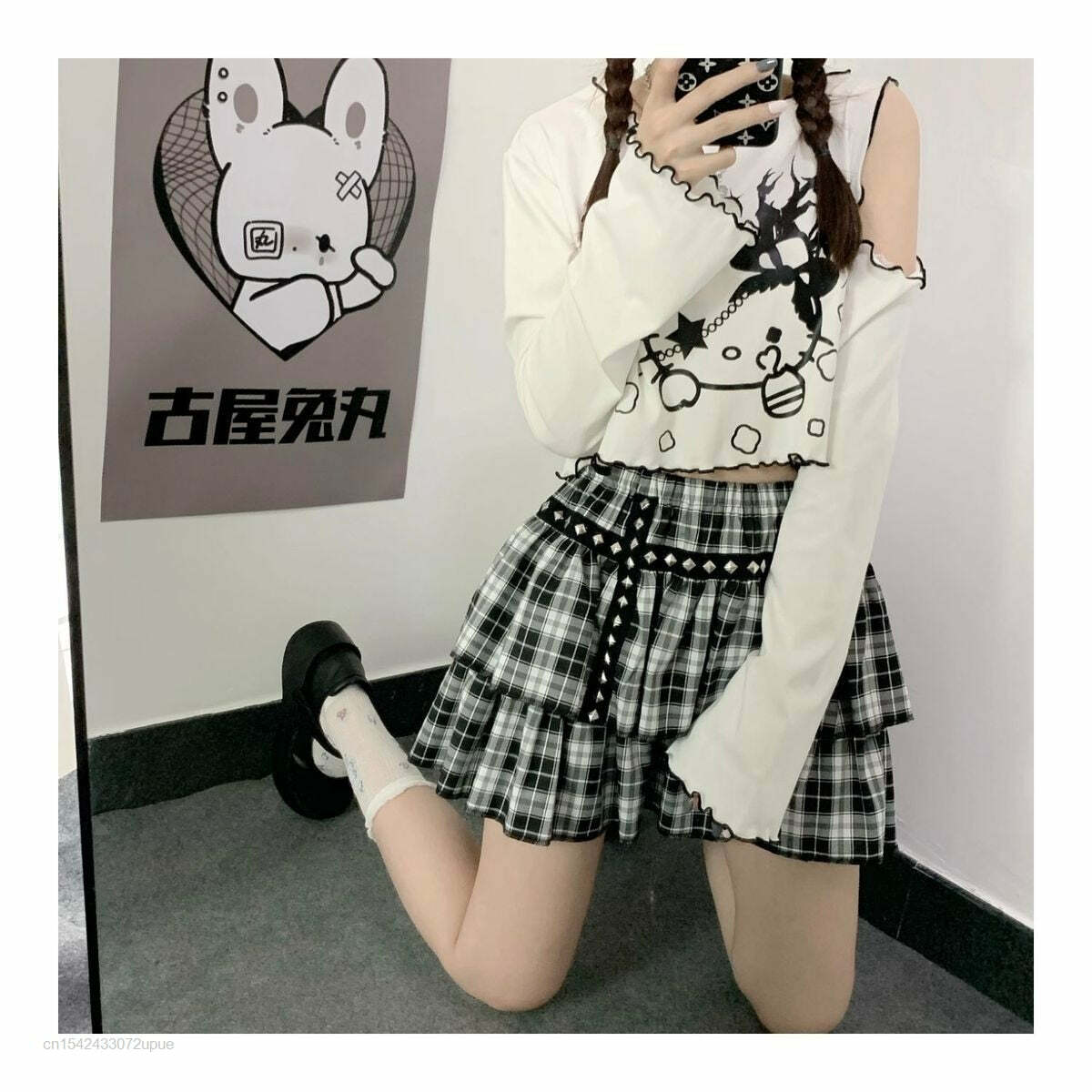 Gothic Dark Grunge Hello Kitty Top - Y2K Summer, 90s Fashion, Retro, Pastel Goth, Y2K Club