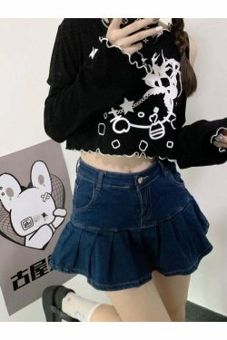 Gothic Dark Grunge Hello Kitty Top - Y2K Summer, 90s Fashion, Retro, Pastel Goth, Y2K Club