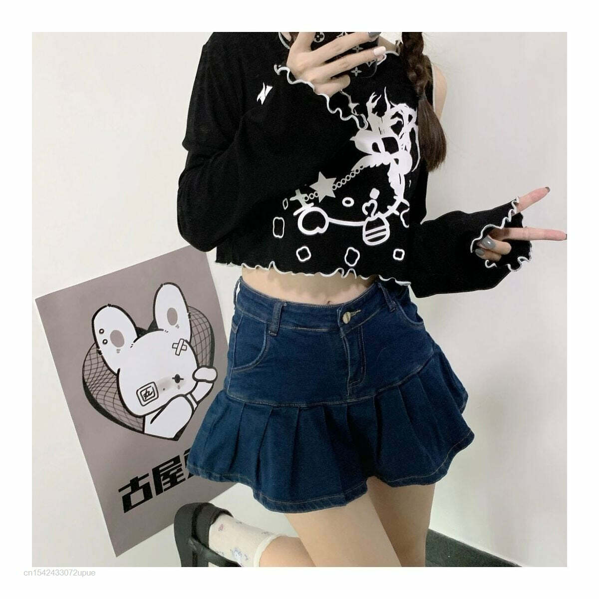 Gothic Dark Grunge Hello Kitty Top - Y2K Summer, 90s Fashion, Retro, Pastel Goth, Y2K Club