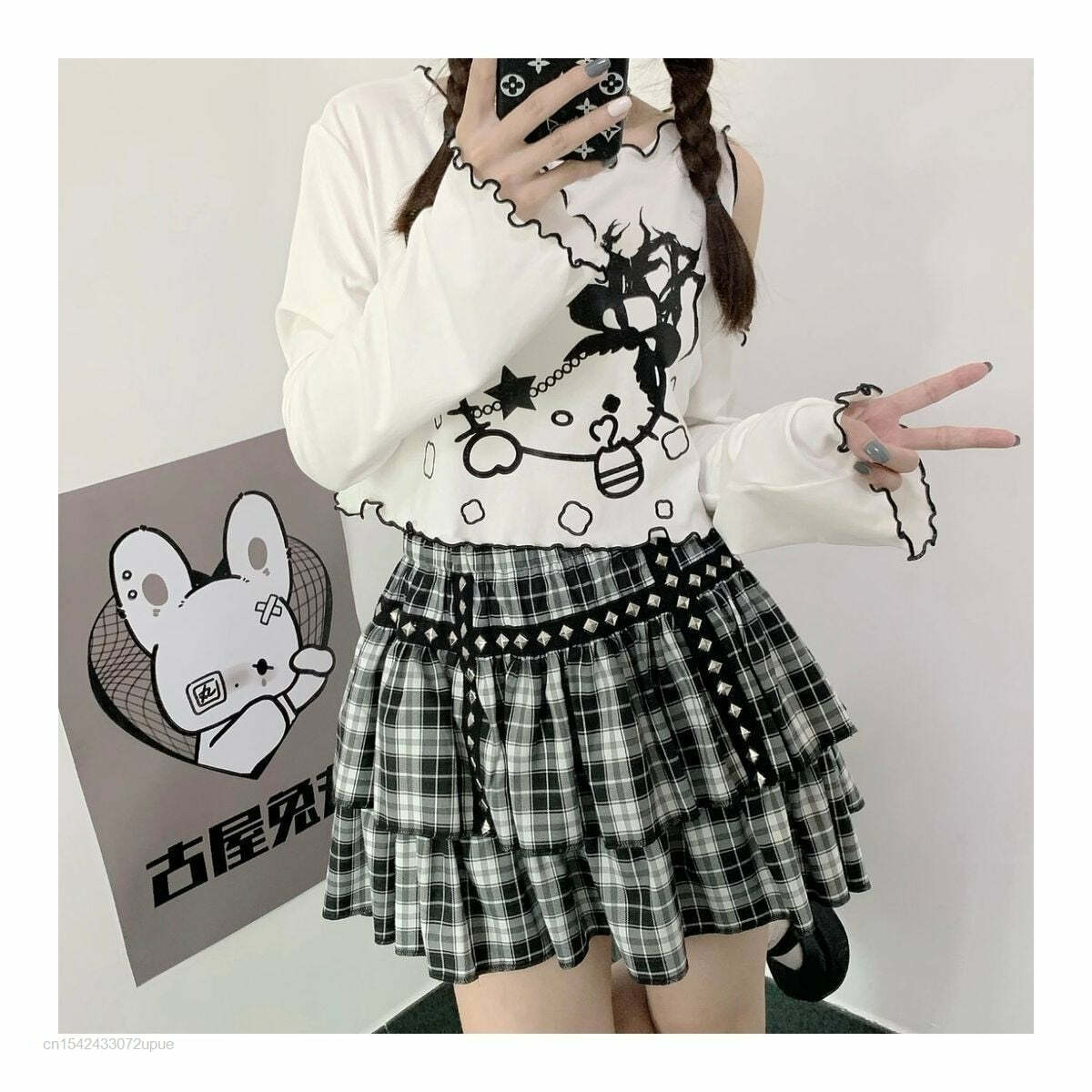 Gothic Dark Grunge Hello Kitty Top - Y2K Summer, 90s Fashion, Retro, Pastel Goth, Y2K Club
