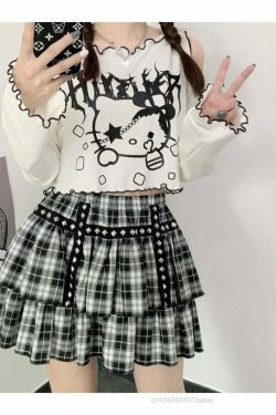 Gothic Dark Grunge Hello Kitty Top - Y2K Summer, 90s Fashion, Retro, Pastel Goth, Y2K Club