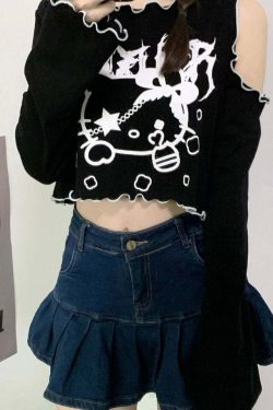 Gothic Dark Grunge Hello Kitty Top - Y2K Summer, 90s Fashion, Retro, Pastel Goth, Y2K Club