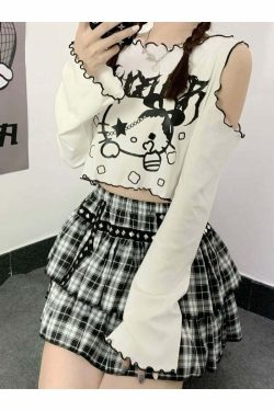 Gothic Dark Grunge Hello Kitty Top - Y2K Summer, 90s Fashion, Retro, Pastel Goth, Y2K Club