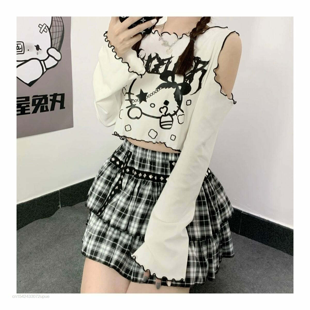 Gothic Dark Grunge Hello Kitty Top - Y2K Summer, 90s Fashion, Retro, Pastel Goth, Y2K Club