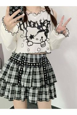 Gothic Dark Grunge Hello Kitty Top - Y2K Summer, 90s Fashion, Retro, Pastel Goth, Y2K Club
