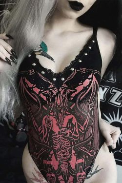 Gothic Devil Sweet Darkness Sexy Bodysuit - Y2K Grunge, 90s Fashion, Retro Summer Outfit