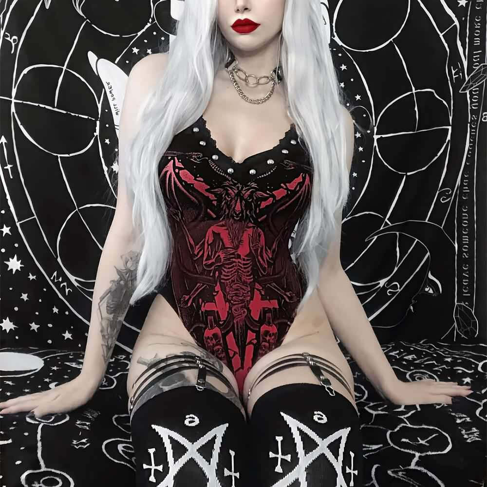 Gothic Devil Sweet Darkness Sexy Bodysuit - Y2K Grunge, 90s Fashion, Retro Summer Outfit