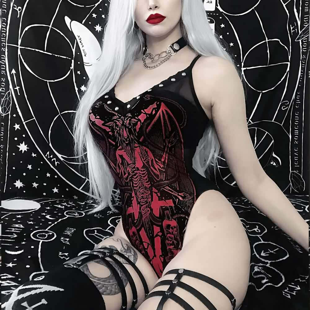 Gothic Devil Sweet Darkness Sexy Bodysuit - Y2K Grunge, 90s Fashion, Retro Summer Outfit