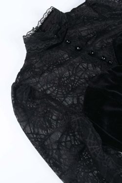 Gothic Elegant Lace Velvet Blouse - Y2K Grunge, 90s Fashion, Retro Style, Pastel Goth Outfits