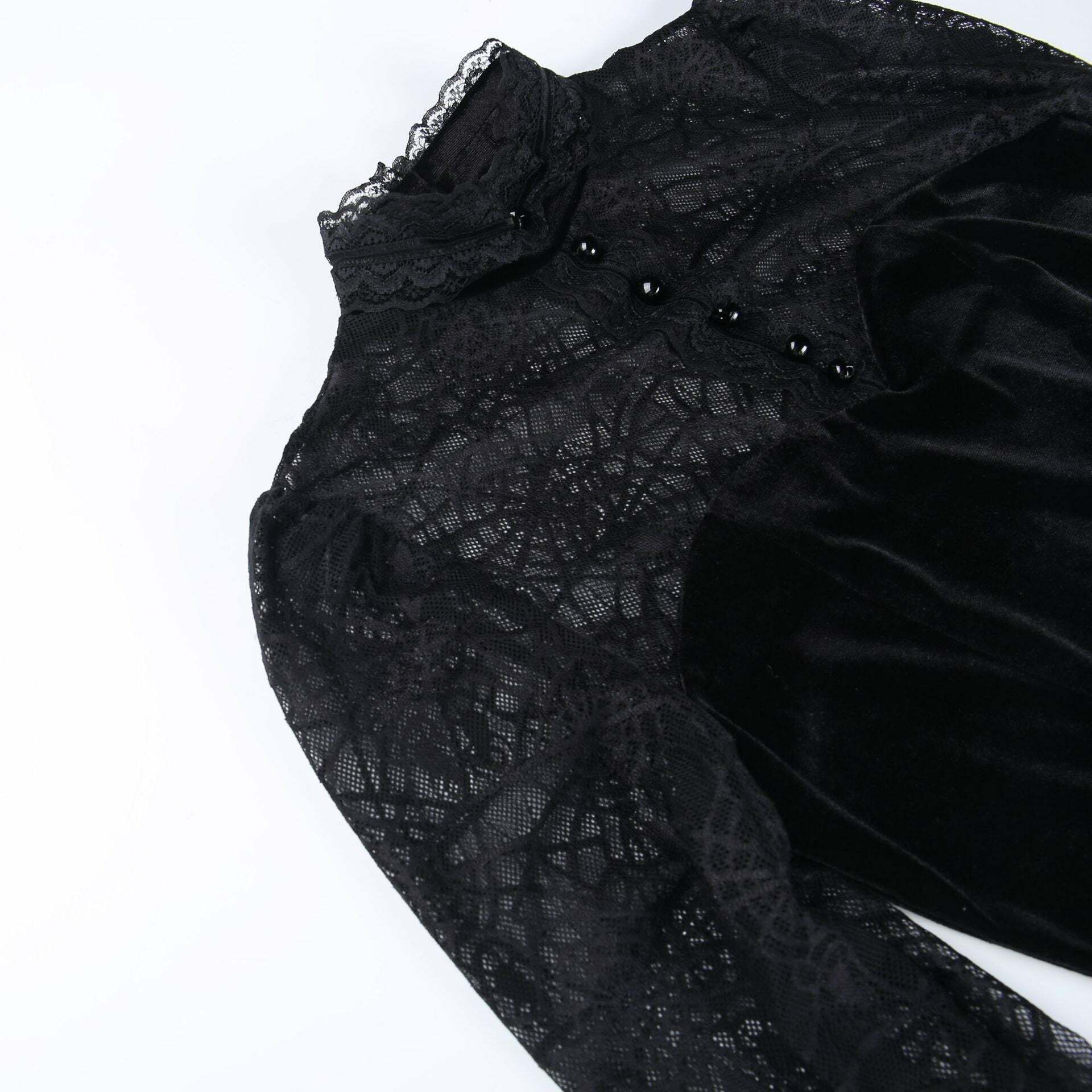 Gothic Elegant Lace Velvet Blouse - Y2K Grunge, 90s Fashion, Retro Style, Pastel Goth Outfits