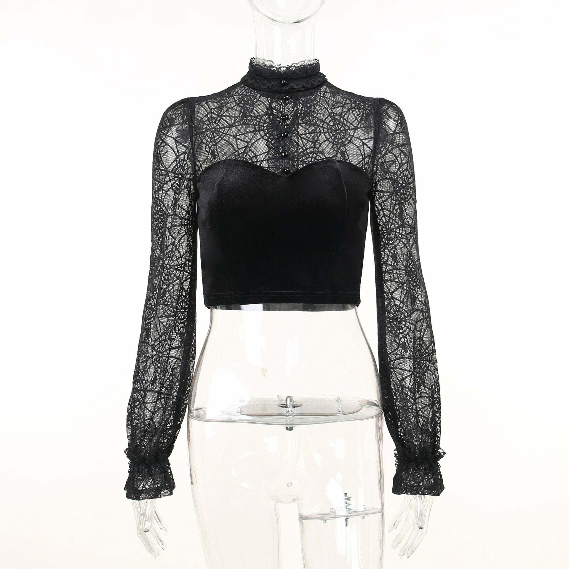 Gothic Elegant Lace Velvet Blouse - Y2K Grunge, 90s Fashion, Retro Style, Pastel Goth Outfits