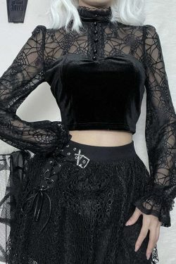 Gothic Elegant Lace Velvet Blouse - Y2K Grunge, 90s Fashion, Retro Style, Pastel Goth Outfits