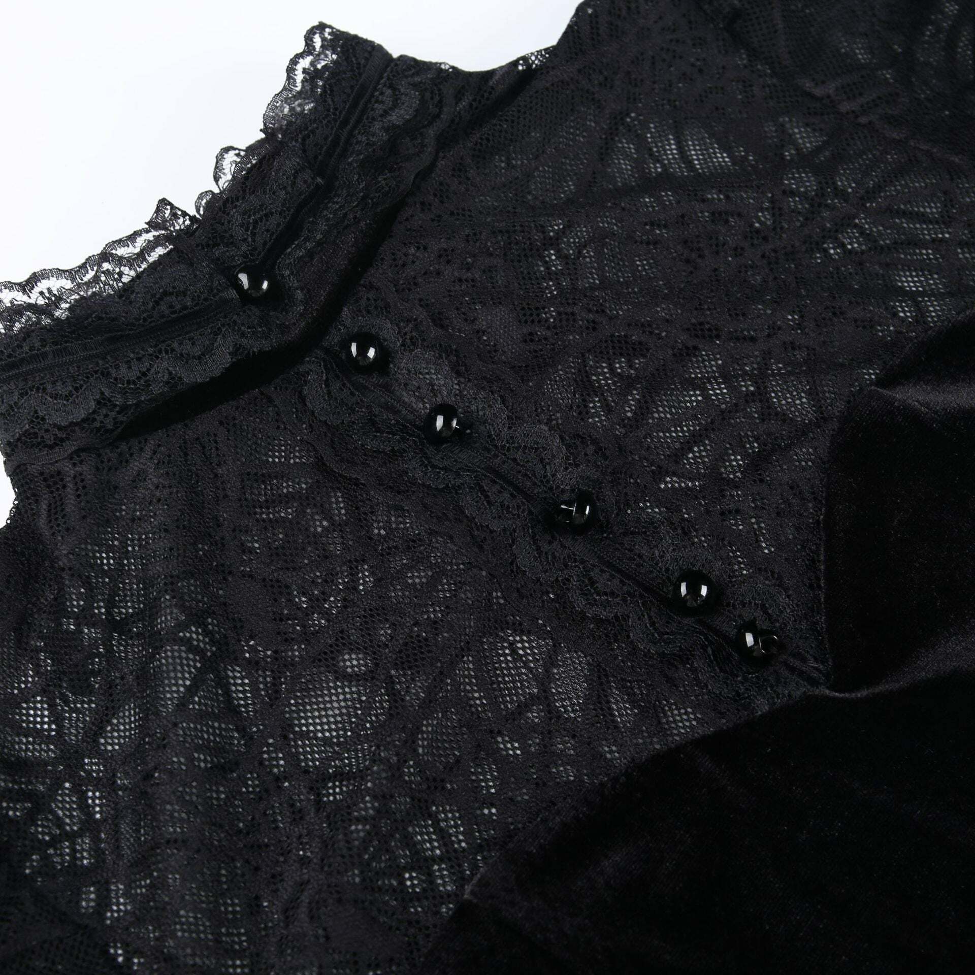 Gothic Elegant Lace Velvet Blouse - Y2K Grunge, 90s Fashion, Retro Style, Pastel Goth Outfits