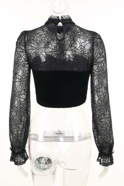 Gothic Elegant Lace Velvet Blouse - Y2K Grunge, 90s Fashion, Retro Style, Pastel Goth Outfits
