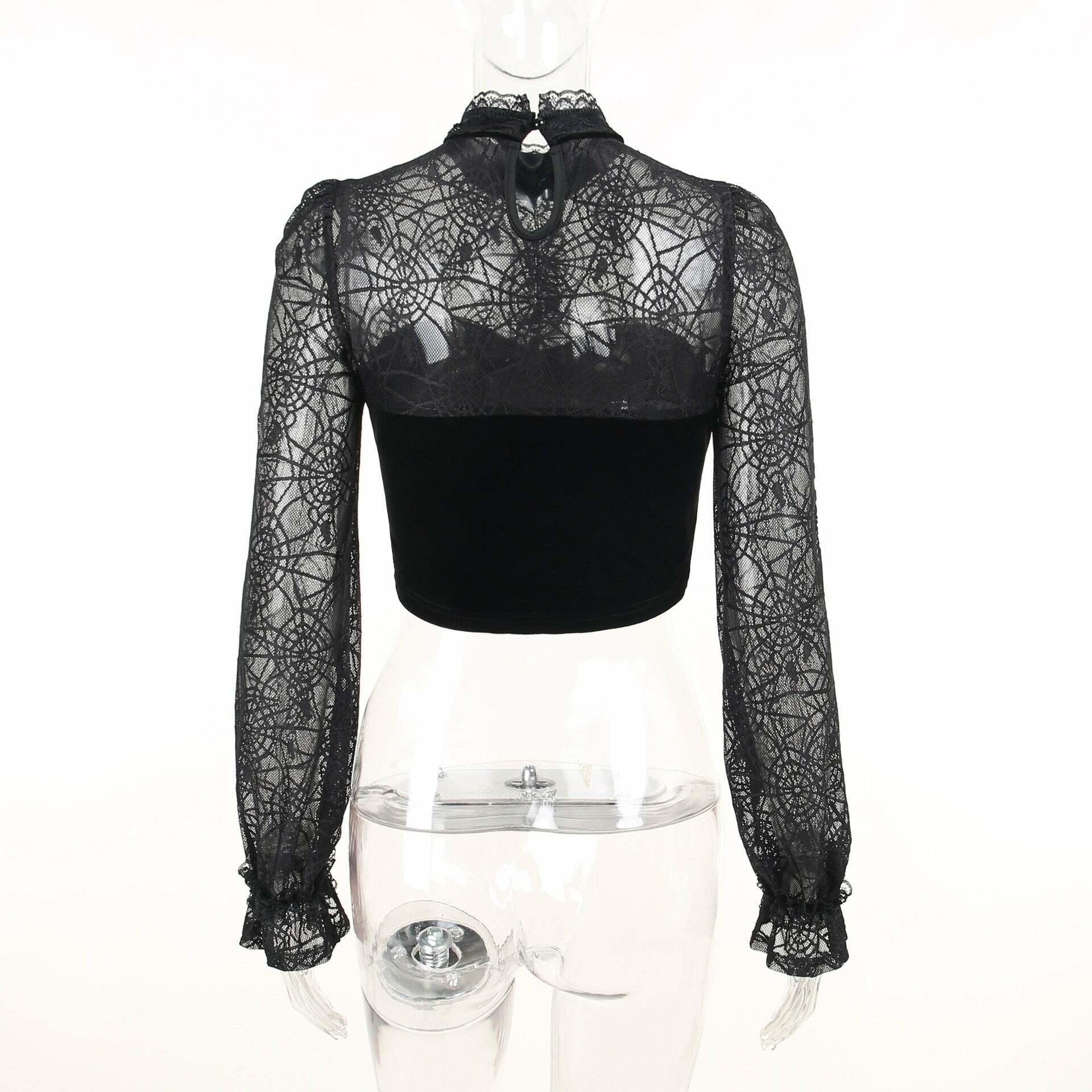 Gothic Elegant Lace Velvet Blouse - Y2K Grunge, 90s Fashion, Retro Style, Pastel Goth Outfits