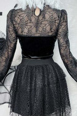 Gothic Elegant Lace Velvet Blouse - Y2K Grunge, 90s Fashion, Retro Style, Pastel Goth Outfits