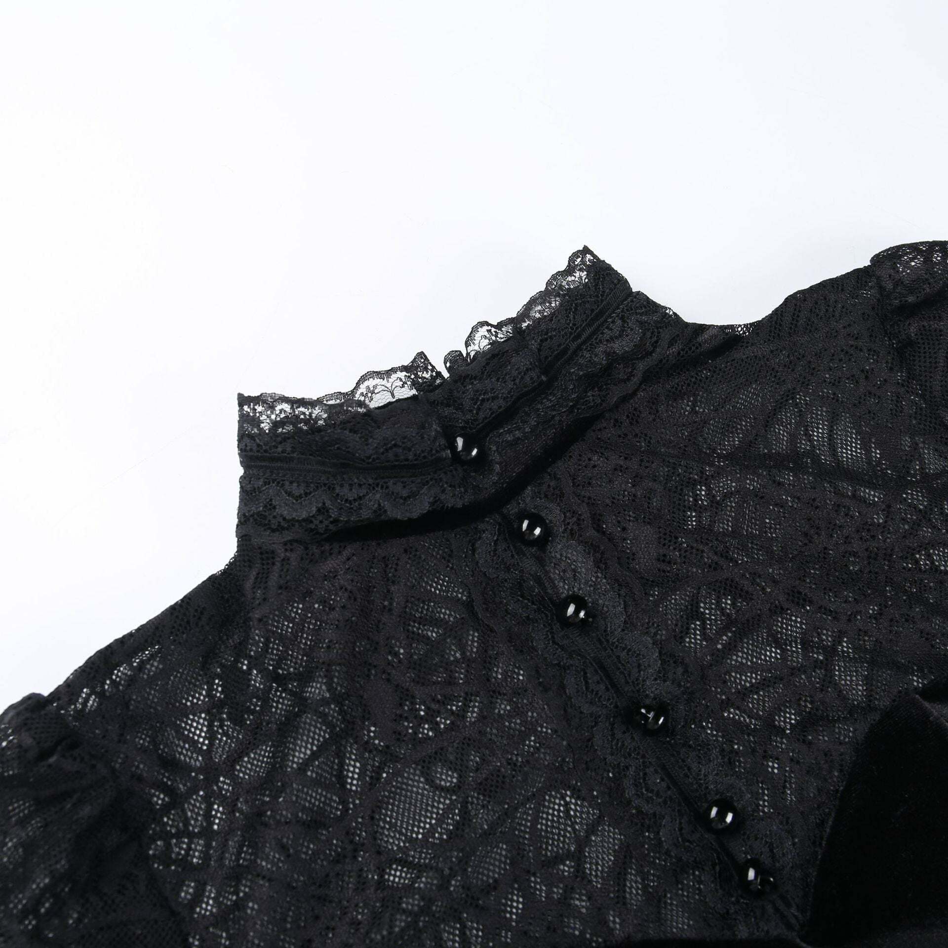 Gothic Elegant Lace Velvet Blouse - Y2K Grunge, 90s Fashion, Retro Style, Pastel Goth Outfits