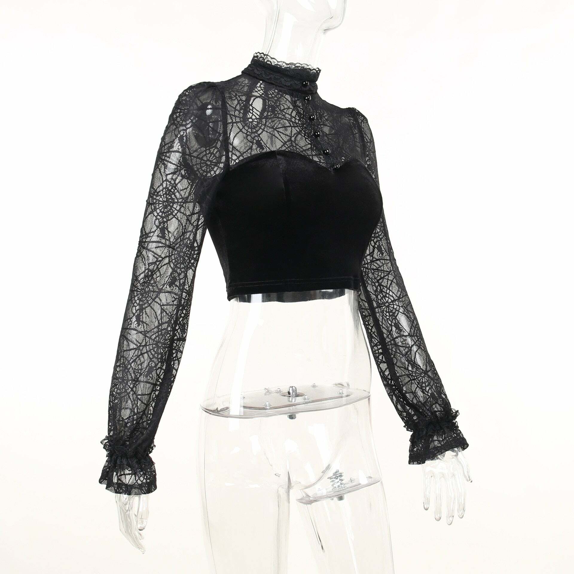 Gothic Elegant Lace Velvet Blouse - Y2K Grunge, 90s Fashion, Retro Style, Pastel Goth Outfits